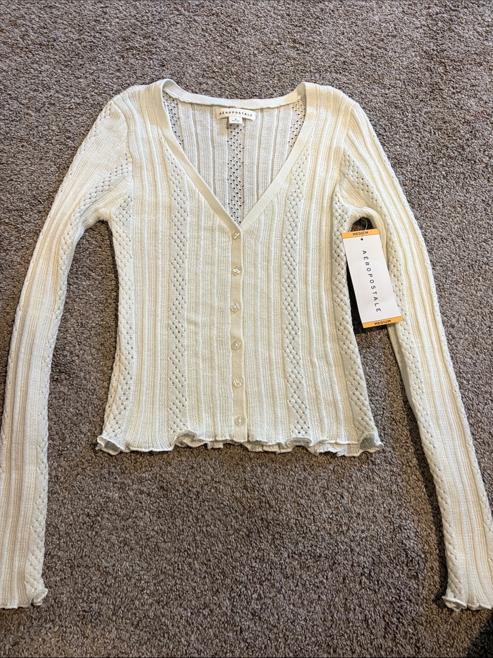 Aeropostale Cream Ribbed Button-Front V-Neck Cardigan